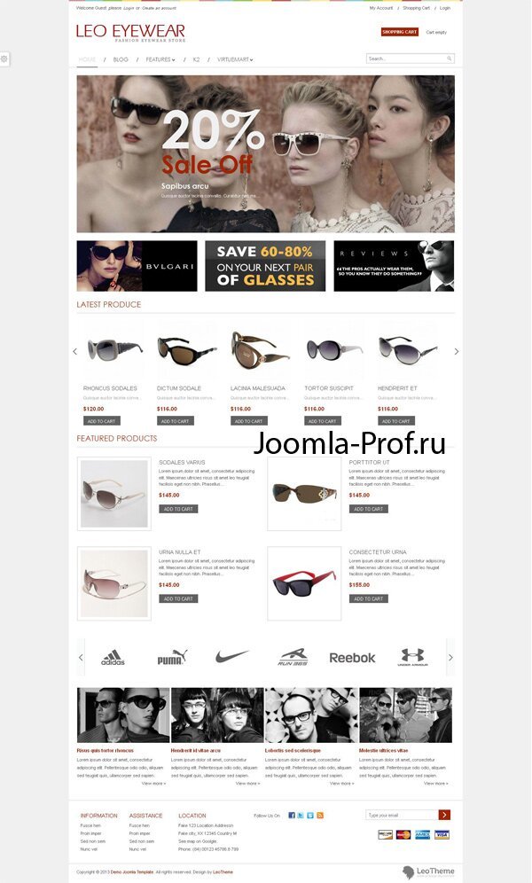 15leo-eyewear шаблон Joomla 2.5 интернет-магазин