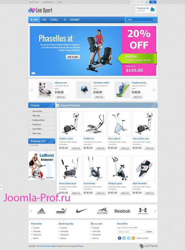 18leo-sport шаблон Joomla 2.5 спорт интернет-магазин
