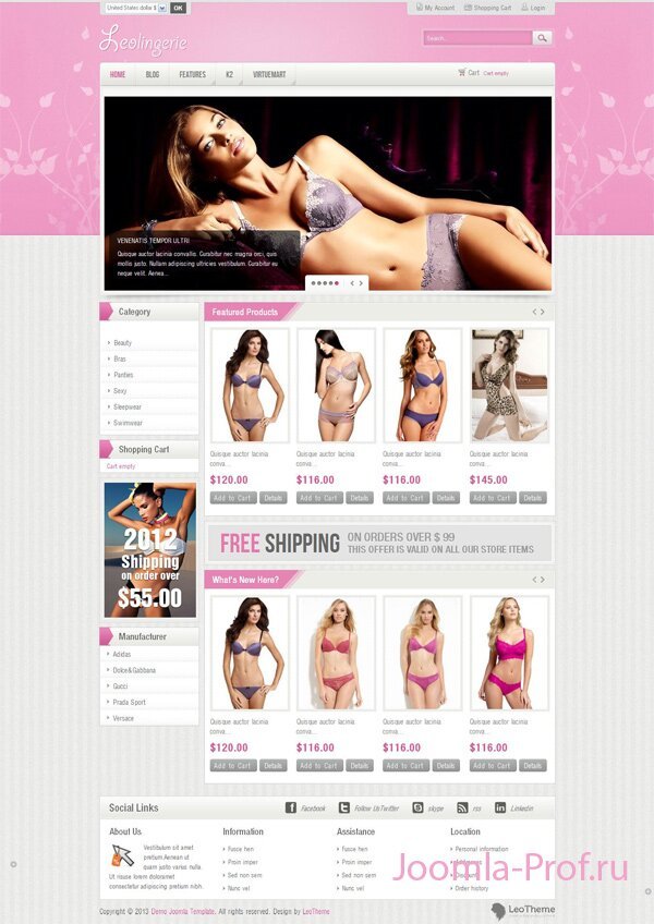 16leo-lingerie шаблон Joomla 2.5 магазин одежды