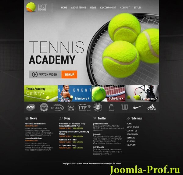 1tennis шаблон Joomla 2.5 теннис спорт