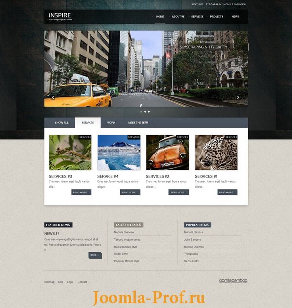 2jb-inspire шаблон Joomla 3.0 визитка