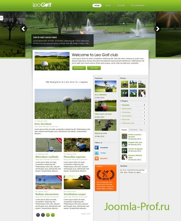 2leo-golf шаблон Joomla 2.5 гольф спорт