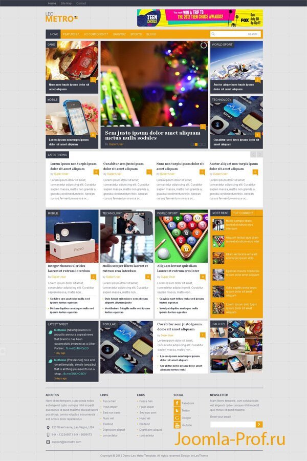 3leo_metro шаблон Joomla 3.0 новостной портал