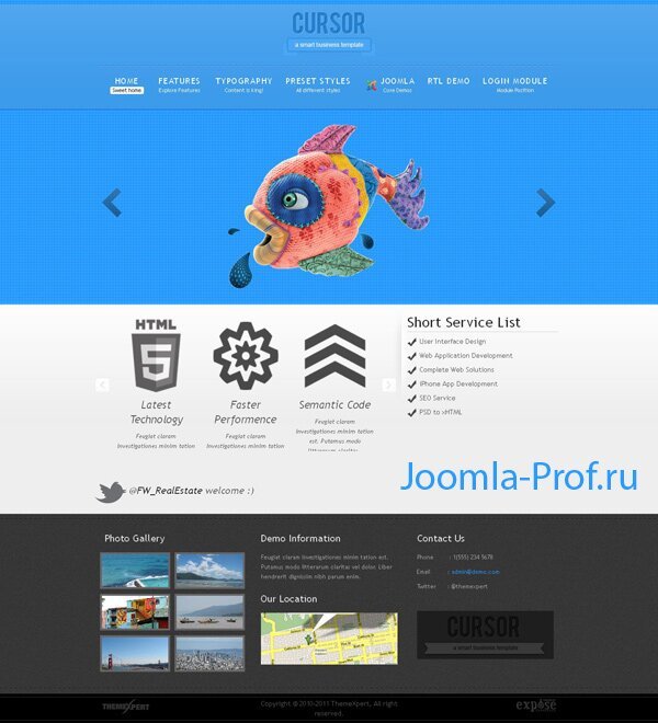4cursor яркий шаблон Joomla 2.5 реклама, веб-студия